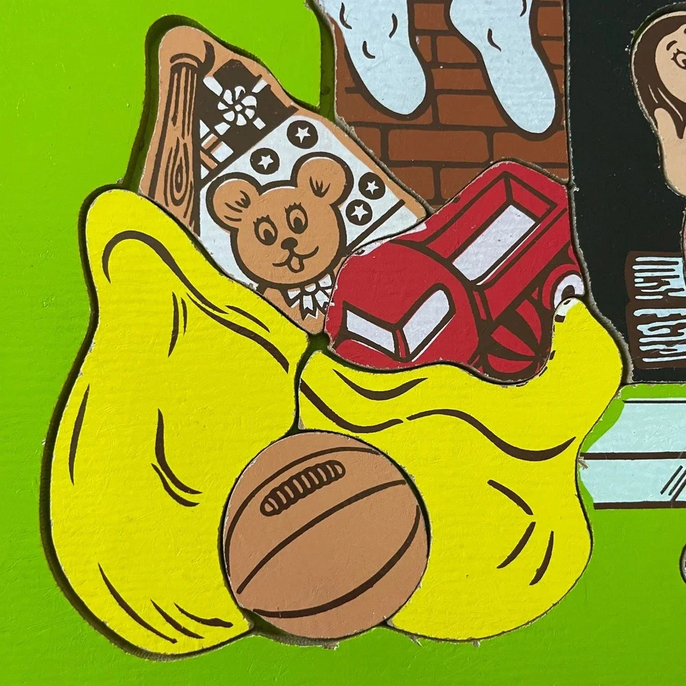 Vintage 1983 Judy Instructo Santa Claus Wooden Tray Puzzle 17pc J606079 Green
